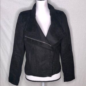 ANTHROPOLOGIE C LUCE Black faux suede  zip Moto jacket L